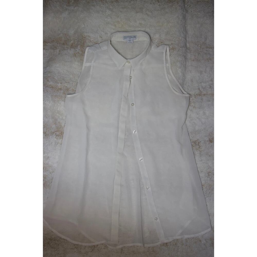 Cotton On White Sheer Sleeveless Button-Up Blouse